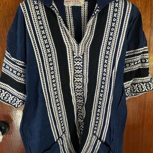 Vintage Greek Embroidered Navy Blue Men's Shirt